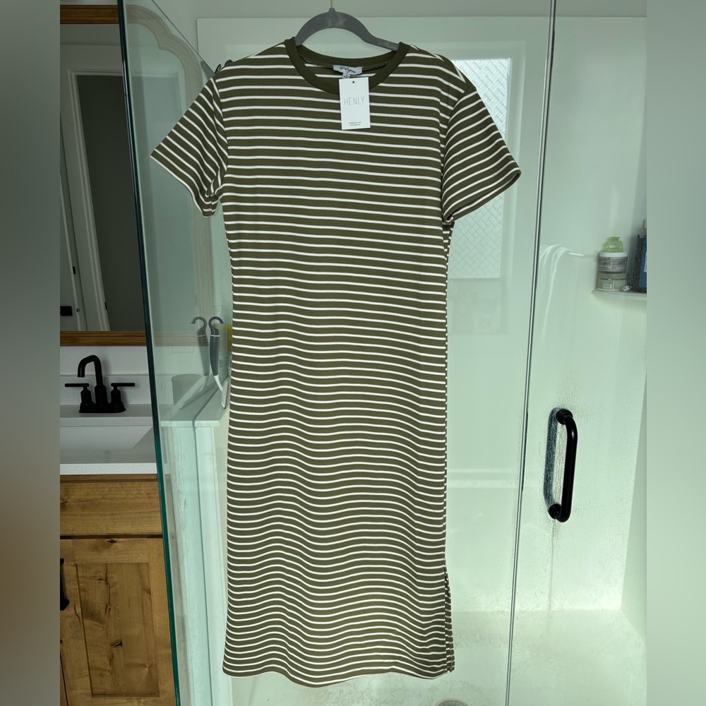 Olive Stripe midi dress